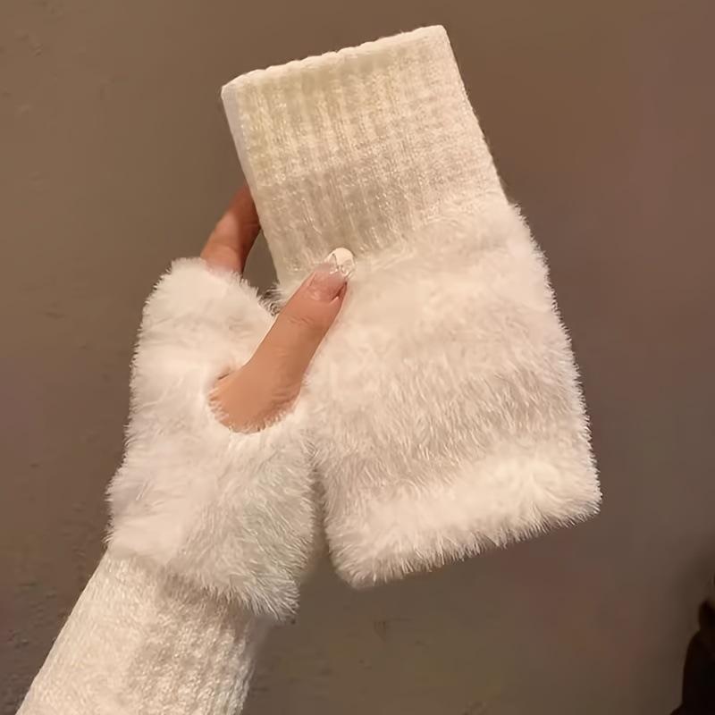 Meier Women s acrylic stuffed fingerless gloves 1 pair cute gloves белый