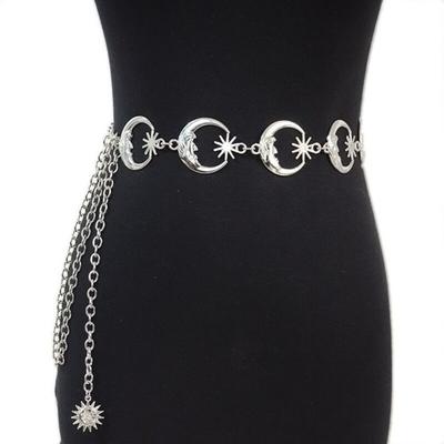 Elegancki pasek na talię w kolorze złotym/srebrnym, regulowany pasek na ciało Sun Star Moon Women Body Chain Belt