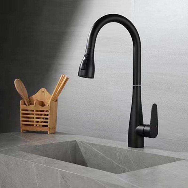 Grey 304 Stainless Steel Kitchen Faucet Brushed Gold Pull Out Hot And Cold Mixed Water Sink Faucet Multifunctional Kitchen Tap
