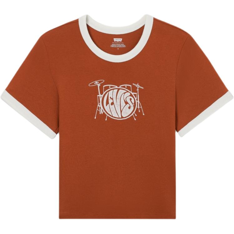 

Levis Футболка с принтованным логотипом, облегающего кроя, удобная, в рубчик, с круглым вырезом и коротким рукавом, женская, коричневая A3523-0131 S