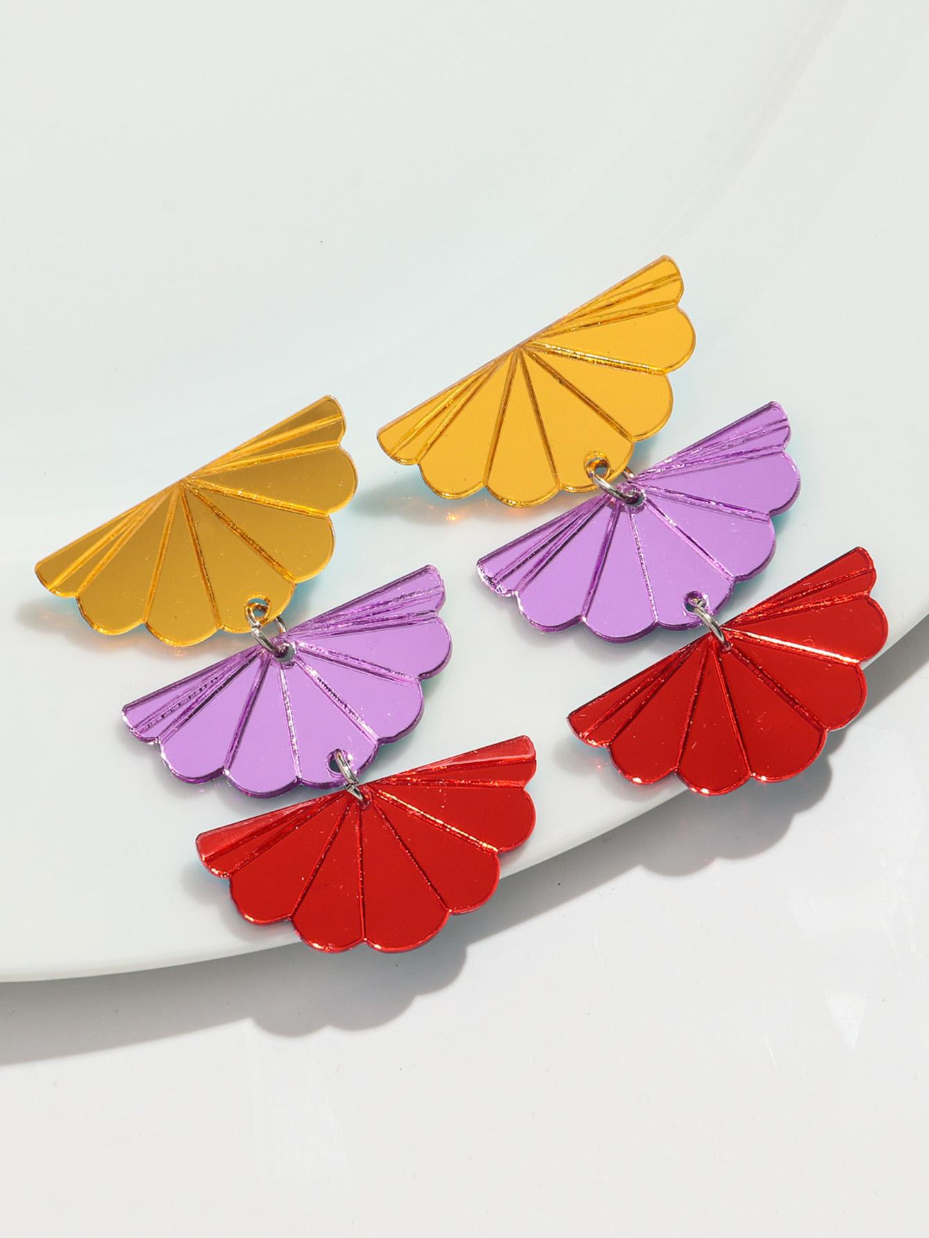 New Colorful Mirrored Fan-Shaped Acrylic Earrings for Women Trendy Iridescent Geometric Long Drop Earring Fashion Jewelry Gift жёлтый