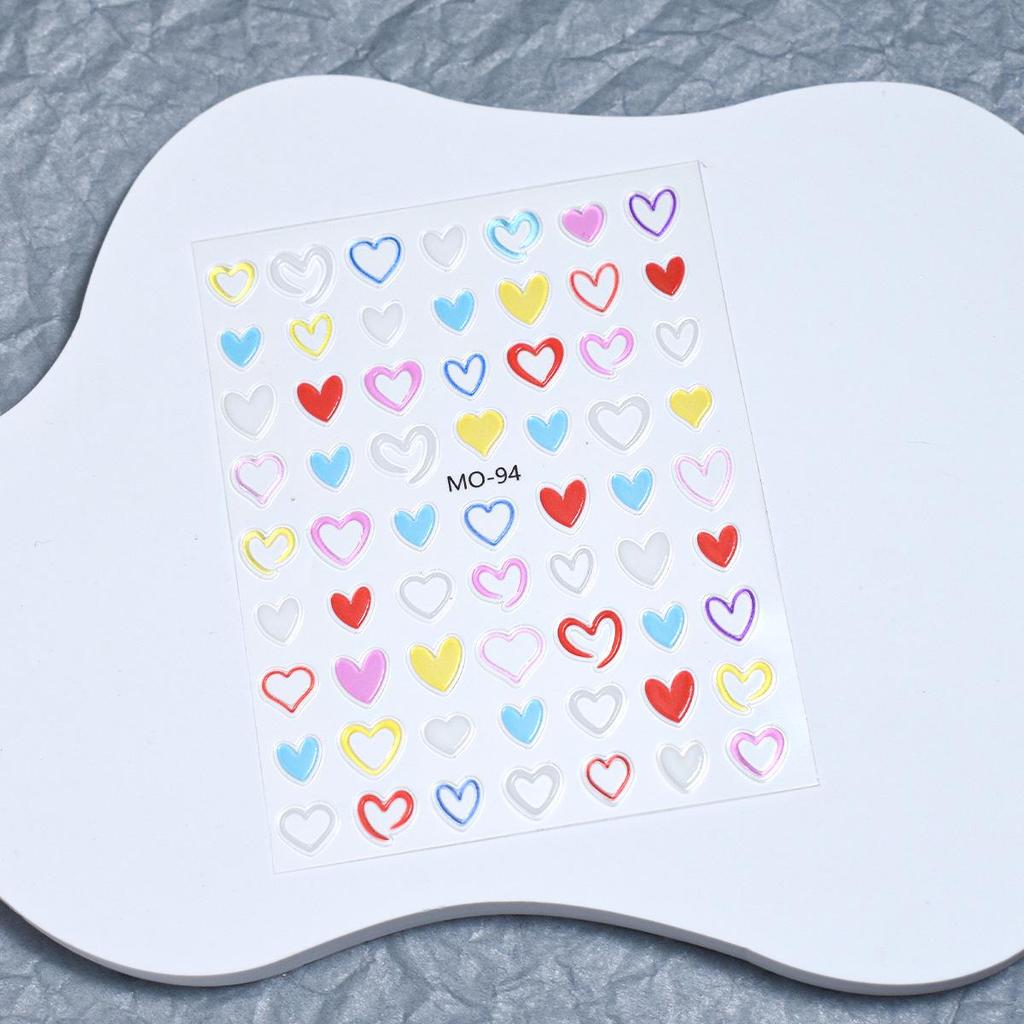 Summer Dopamine 3D Nail Stickers: Cute Heart, Starburst, Smiley Face, and Star Embossed Decals