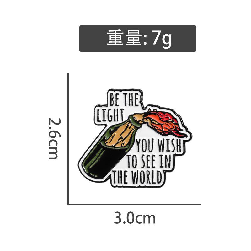 Be The Light You Wish To See In The World Enamel Pins Bottle and Light Cartoon Brooches Creative Positive Lapel Badge for Gift