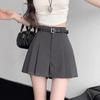 Women's High-Waisted Gray Pleated Shorts Skirt - Loose Wide-Leg Cargo Pants, Summer 2025 Collection
