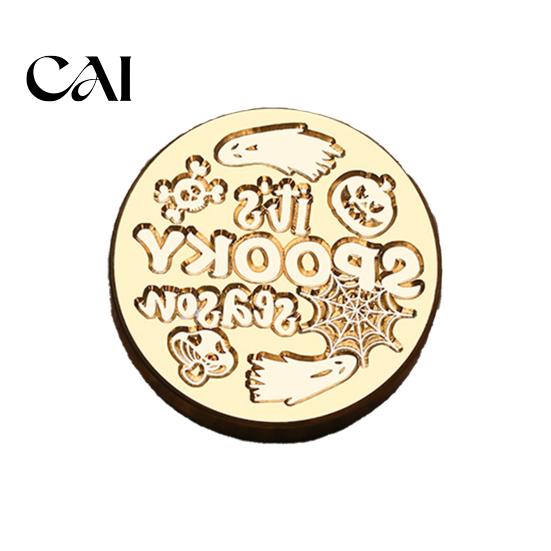 Wax Sealing Accessories Halloween Themed Brass Seal Stamp Head, Pumpkin Ghost Witch Bat Engraved Head Replacement for Envelope Journal Gift Wrap Party