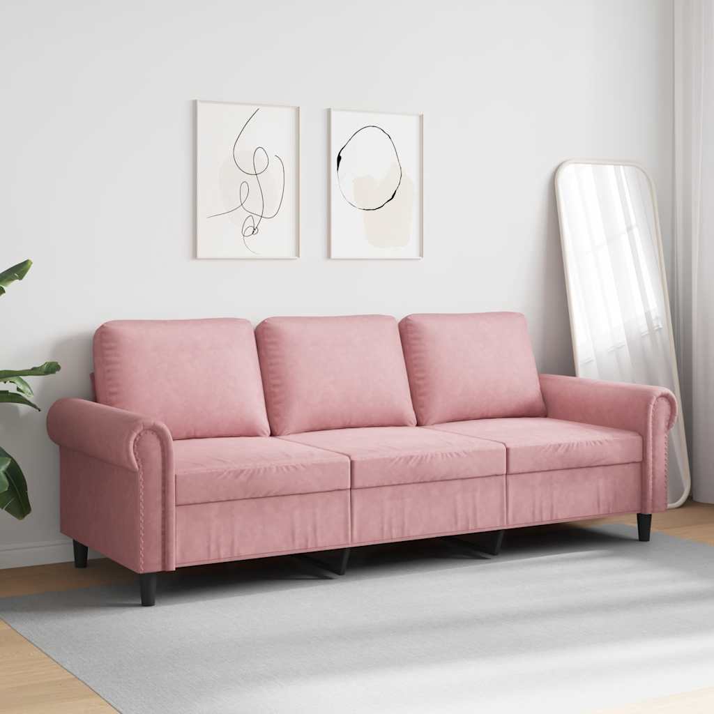 Vidaxl 3-Seater Sofa, Pink, 180 Cm, Upholstered In Velvet