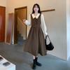 Doll Collar Vest Patchwork Fake Two Piece Dress Chubby Sister Looks Thin Artistic Style Long Skirt