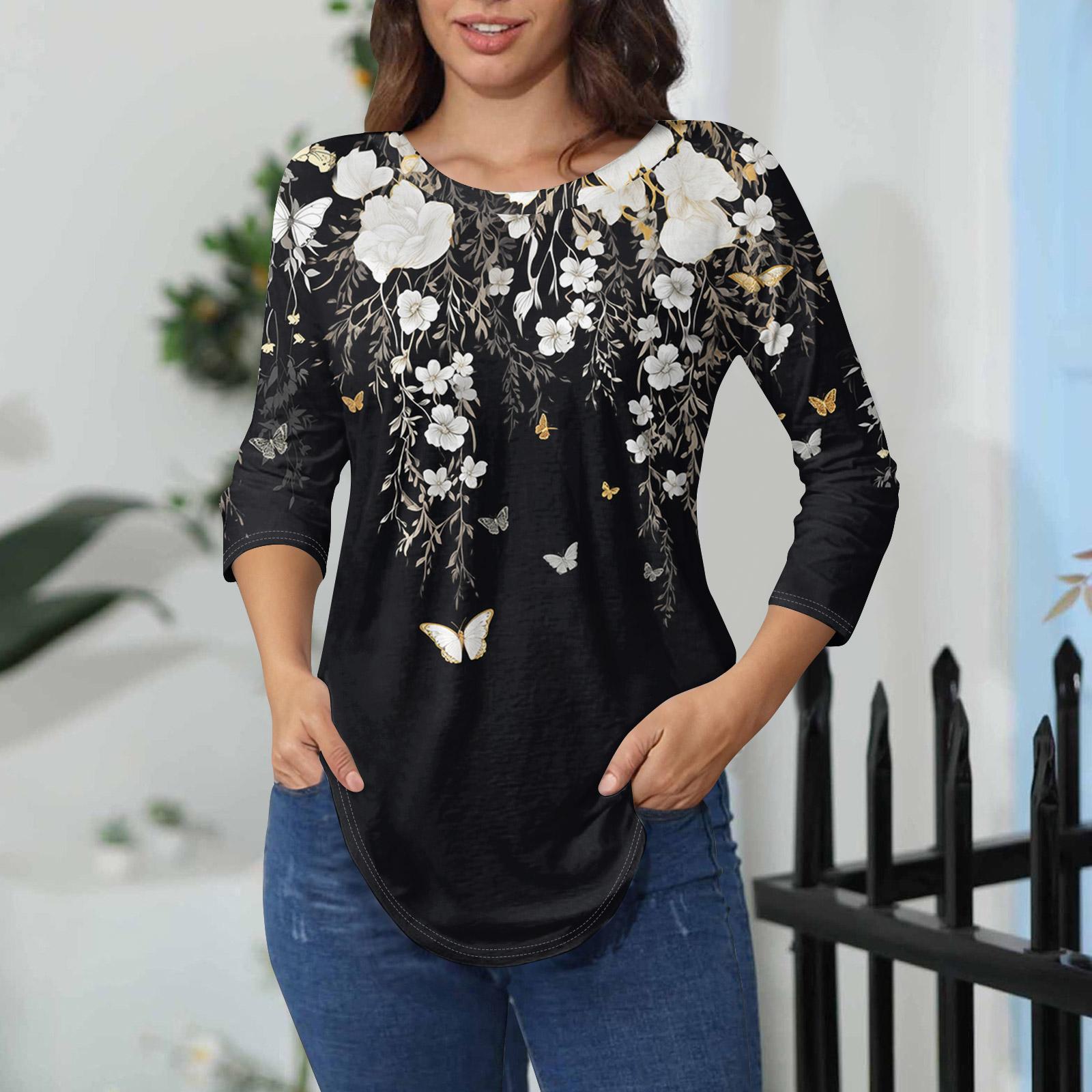 

Женские футболки с рукавом 3/4, цветные пуловеры, летние весенние топы, блузки M чёрный