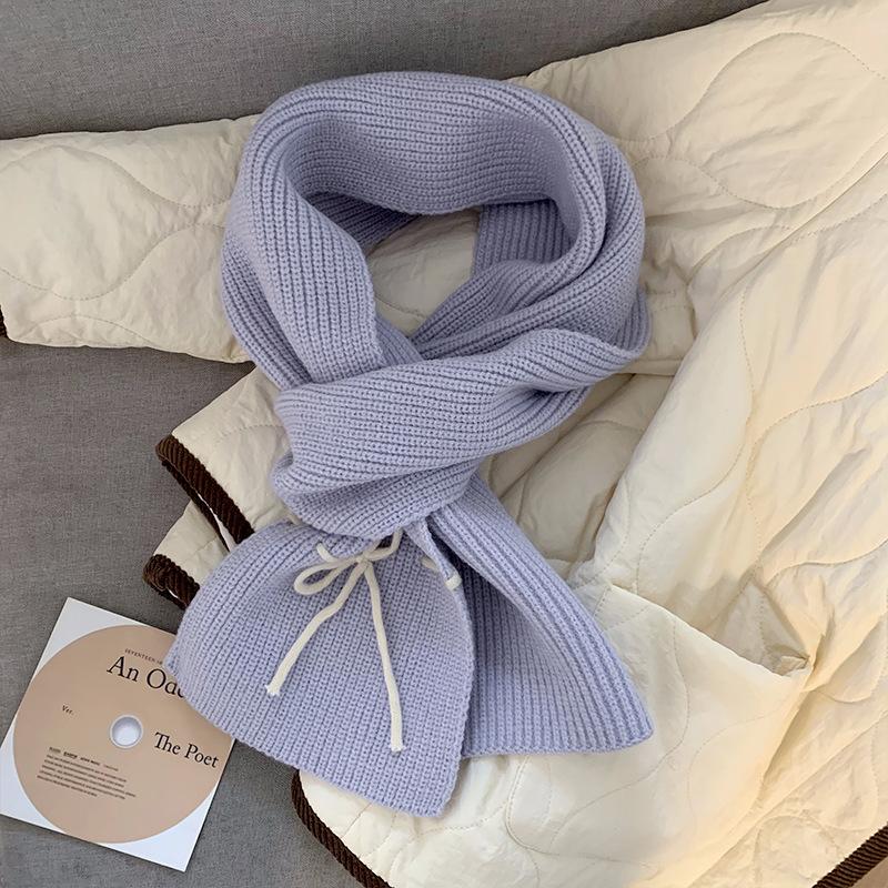 Korean Style Red Bow Woolen Scarf for Women in Autumn and Winter Thickened Warm Neck Protection Knitted Shawl Scarf Winter