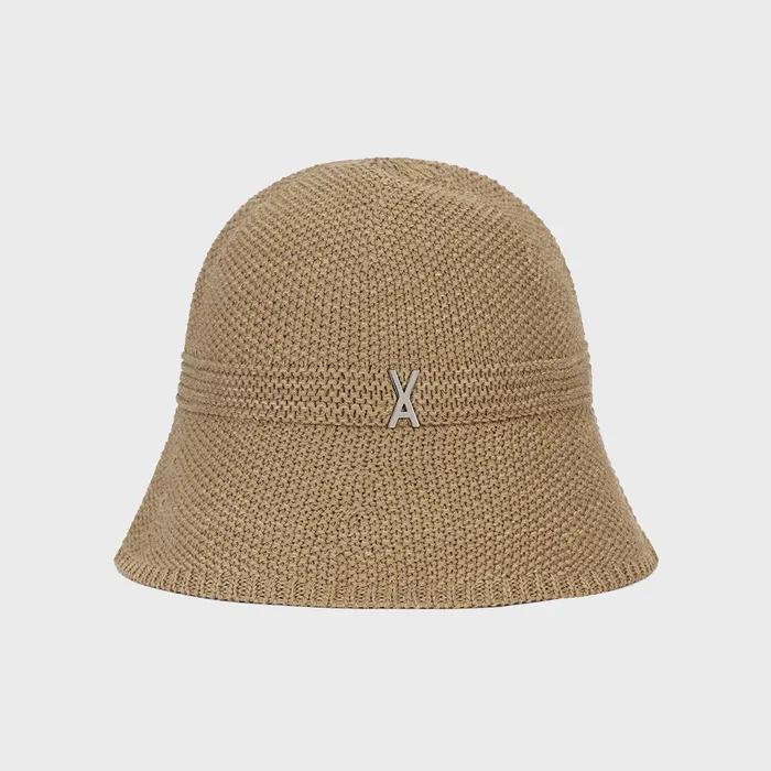 Studded Logo Summer Knit Bucket Hat Beige
