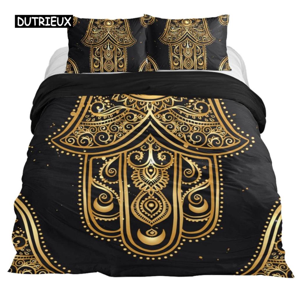 Indian Hand Hamsa Duvet Cover Polyester Galaxy Bedding Set Boho Chic Style Comforter Cover for Teen Adult Double Queen King Size