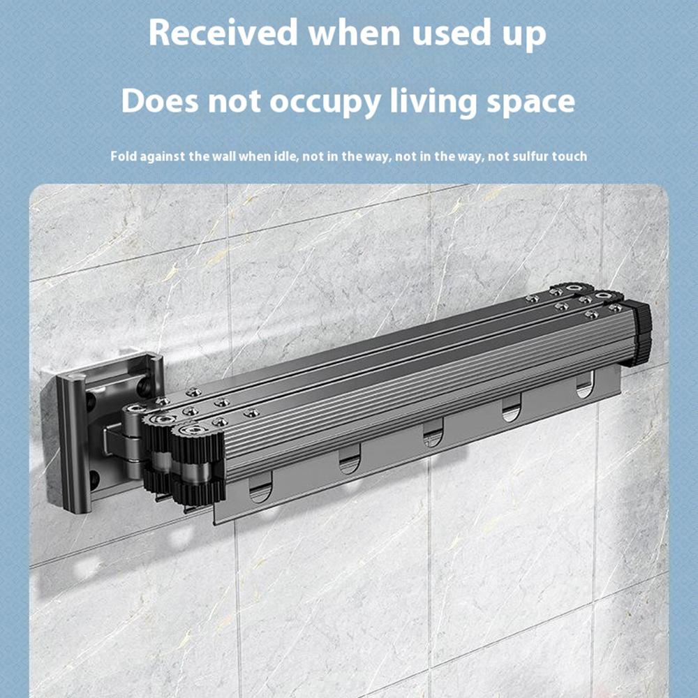 2 Sections Folding Balcony Clothes Drying Rack Wall Mounted Retractable Clothing Pole