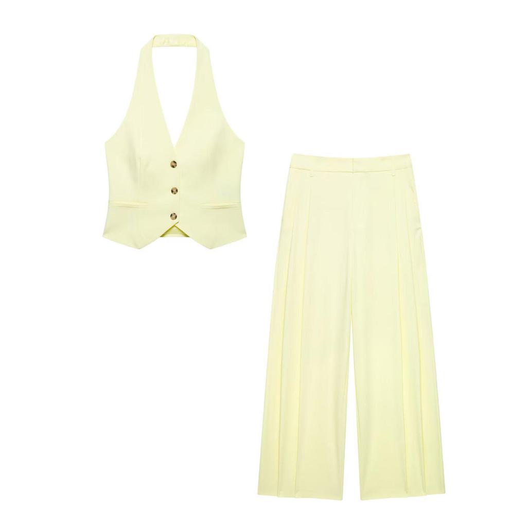 Spring 2025 European & American Women's Halter Neck Vest Top + Pants Set
