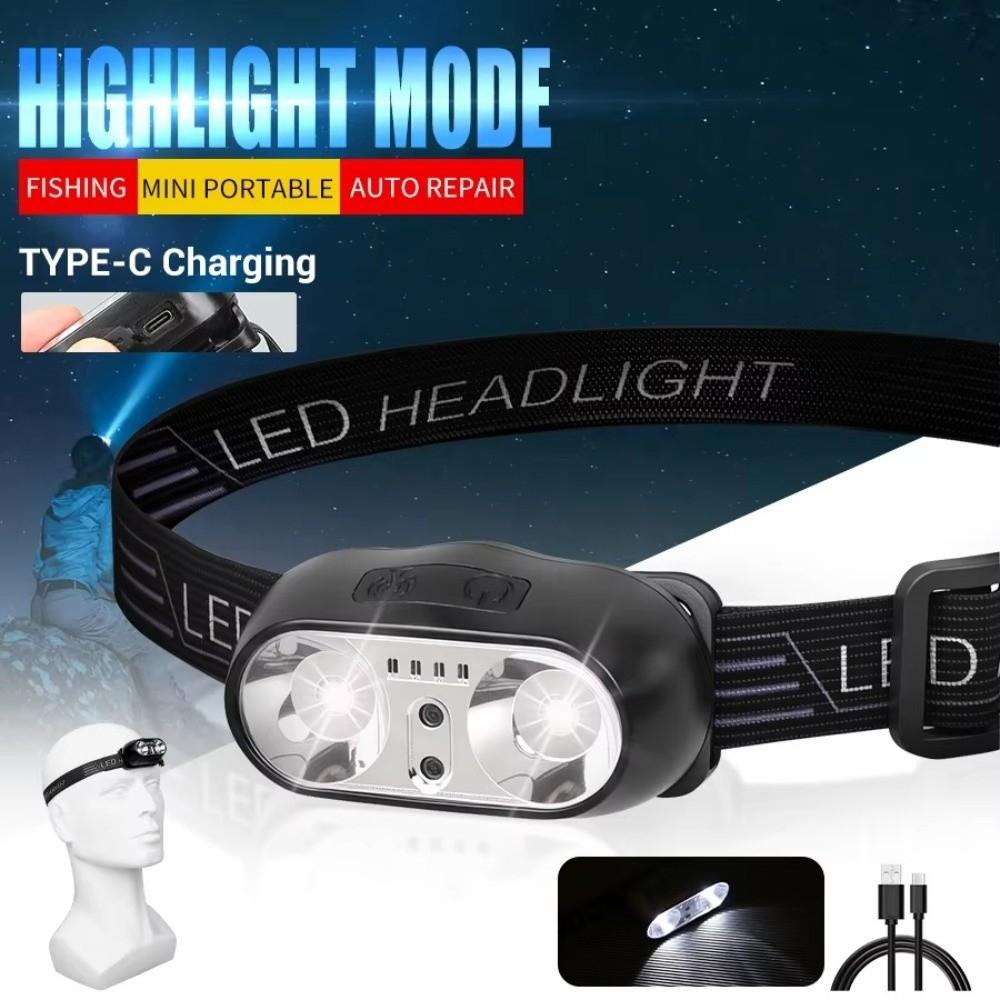 Portable LED Headlamp 3 Lighting Modes Strong Light Head Flashlight USB Rechargeable Adjustable Headband Sensor Headlamp