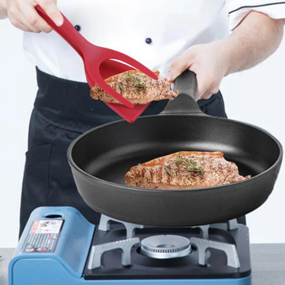 2 In 1 Fried Egg/Steak Nylon Grip Flip Tongs 1Pcs Cooking Spatula Tongs Bread Shovel Clamp Practical Kitchen Tool Accessory