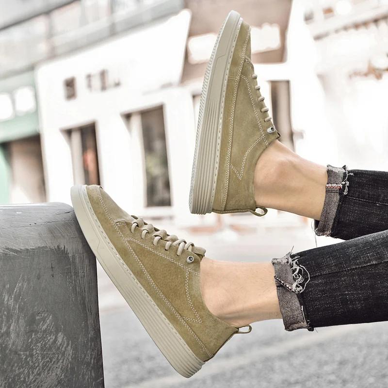 Fashion Men Fashion Casual Shoes British Style Man Skateboard Footwear Suede Leather Business Formal Shoes Cow Leather Soft Men Sneakers