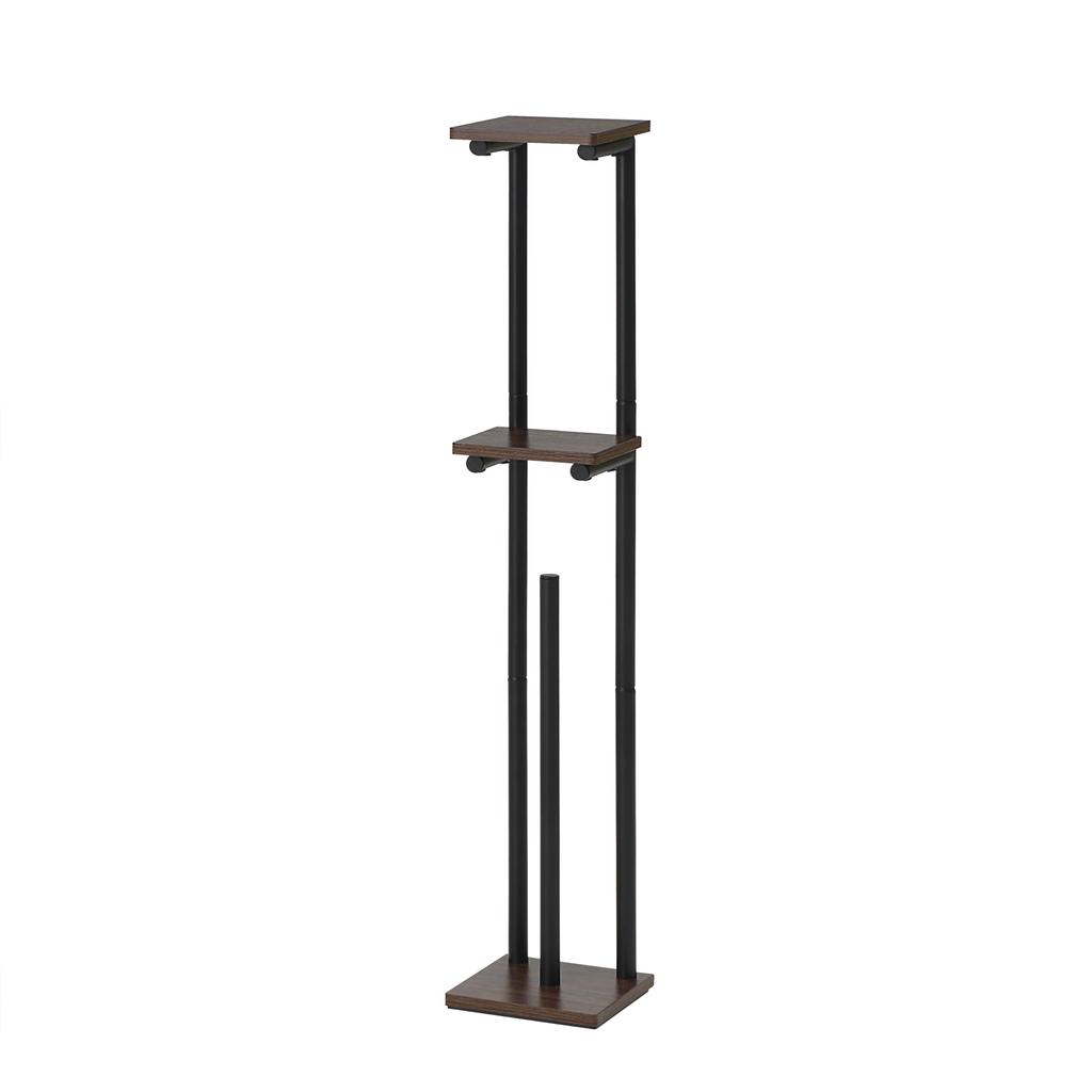 Sunny Point Freestanding Toilet Paper Stand with Wooden Shelf, Slim, Smartphone Holder, and Tissue Holder for Gap Storage (Black, 2 Tiers)