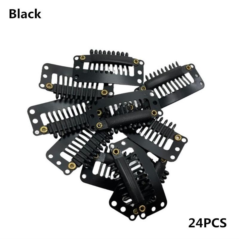 24 Stück 9-Zähne Beige/Braun/Schwarz Haarverlängerungsclips Haarverlängerungsperücken Snap Clips Kamm Kleine Snap Perückenzubehörclips