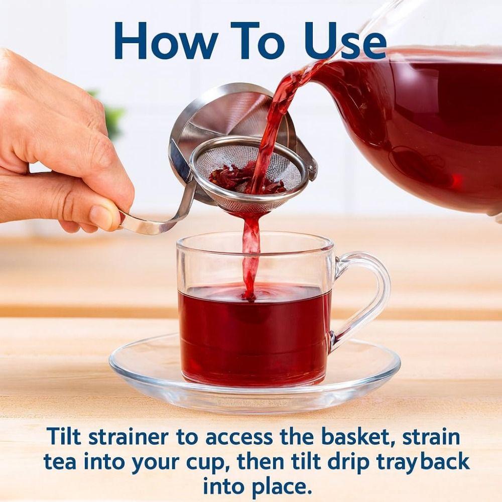 304 Stainless Steel Tea Infuser Basket Drip Tray Kitchen Tea Strainer Tea Leaf Filter  Tea Brewing