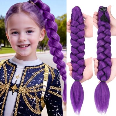 18inch Purple Braided Hair Ponytail Extensions Wig Claw Clip Hair Ponytail Crab Hair Clips for Kids Party Cosplay Use Purple Wig