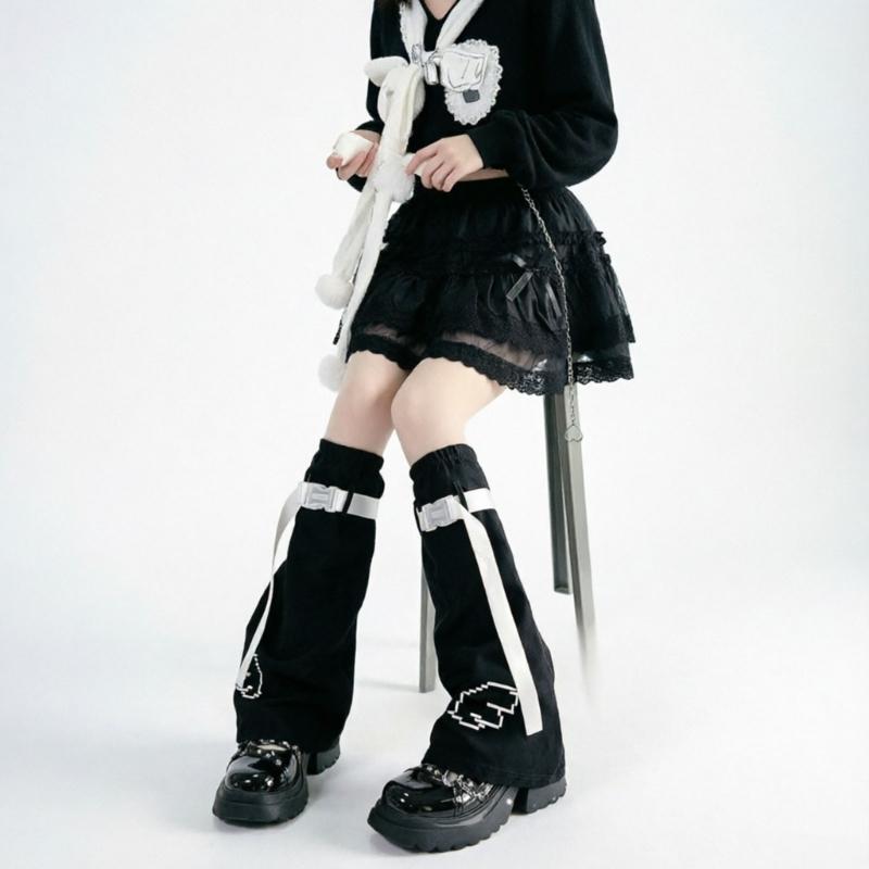 Trendy Fashion Knee Length Flared Leg Sleeves for Women Japanese Harajuku Aesthetic Wing Embroidered Leg Warmers Socks