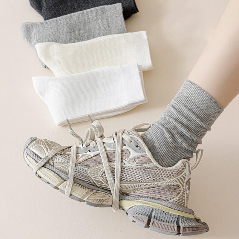 Gray Mid-Calf Socks for Women Pure Cotton Odor-Resistant Double-Needle Gray Versatile Long Socks