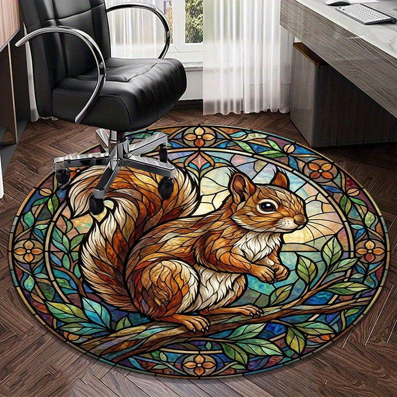 Squirrel And Acorns Stained Glass round carpet Chair cushion Round Entryway Rug, Soft Round Rugs for Living Room, Bedroom, Circle Carpet decor gifts