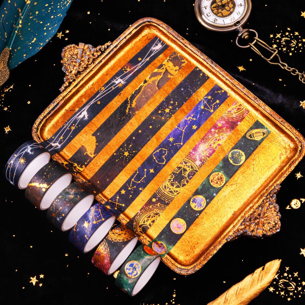 Starry Sky Washi Tape Set: 12 Rolls Hot Stamping for Universe-Themed DIY & Journaling