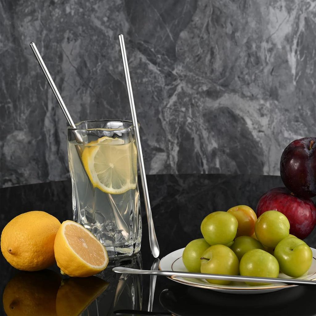 8.5Inch/21.8cm Coffee Stirrers Spoon,Silver Stainless Steel 304# Coffee Stir Sticks,Round Solid Long Handle Cocktail Beverage Iced Tea Stirring