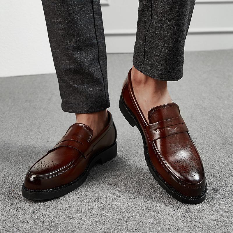 Spring and Autumn Casual Men's Leather Shoes Men's Hairdresser British Business Official Leather Shoes Men's Small Thick Sole Heightening Shoes