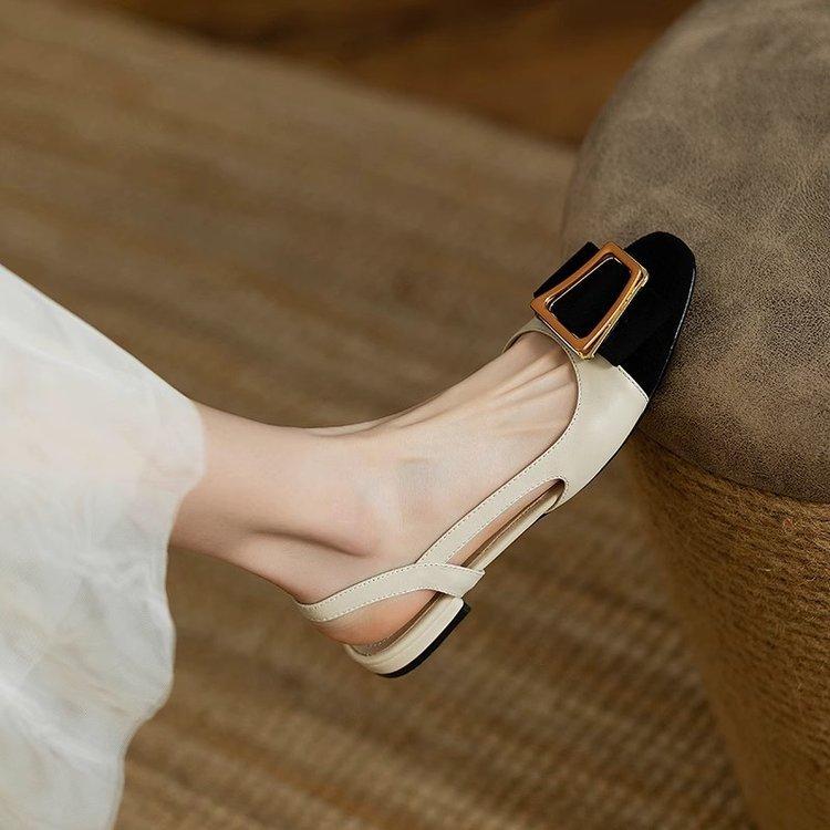 Xiaoxiangfeng 2025 new bag head sandals middle heel thick heel empty single shoes spring and summer French high heels