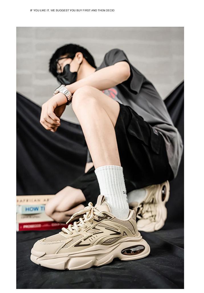 Spring 2026 Men's Breathable Mesh Sports Casual Shoes - Trendy Thick Sole for Junior High School Students & Dad