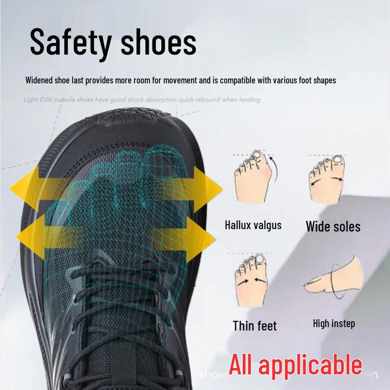 Men's Summer Breathable Safety Shoes with Widened Steel Toe, Anti-smash and Anti-puncture Construction.