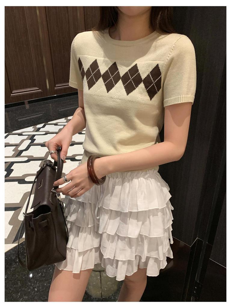 Qiumeng DT ETOLIE Korean Style White Women's Elastic Waist Puffy Casual Short Skirt