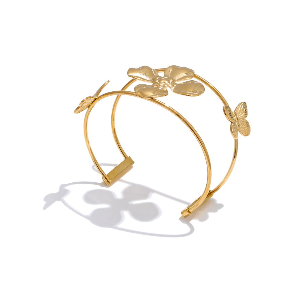 

Yhpup Trending Stainless Steel Metal Flower Butterfly Big Wide Cuff Bracelet Bangle Minimalist Jewelry Recommend Accessories