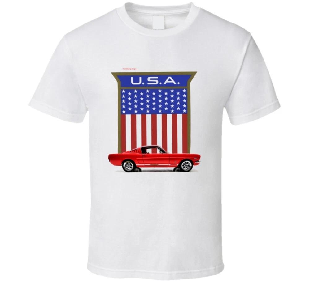 1965 Mustang Fastback Red 2+2 Usa Flag Premium Gift T Shirt XL