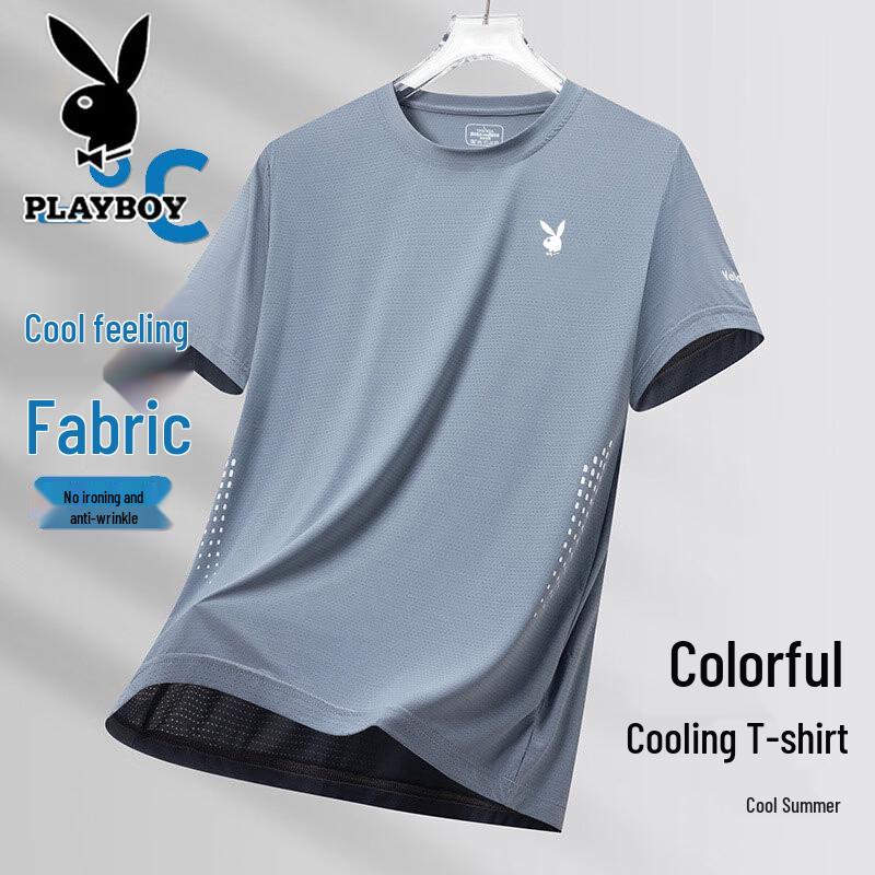 PLAYBOY Men s Quick-Dry Round Neck Short Sleeve T-Shirt 3XL