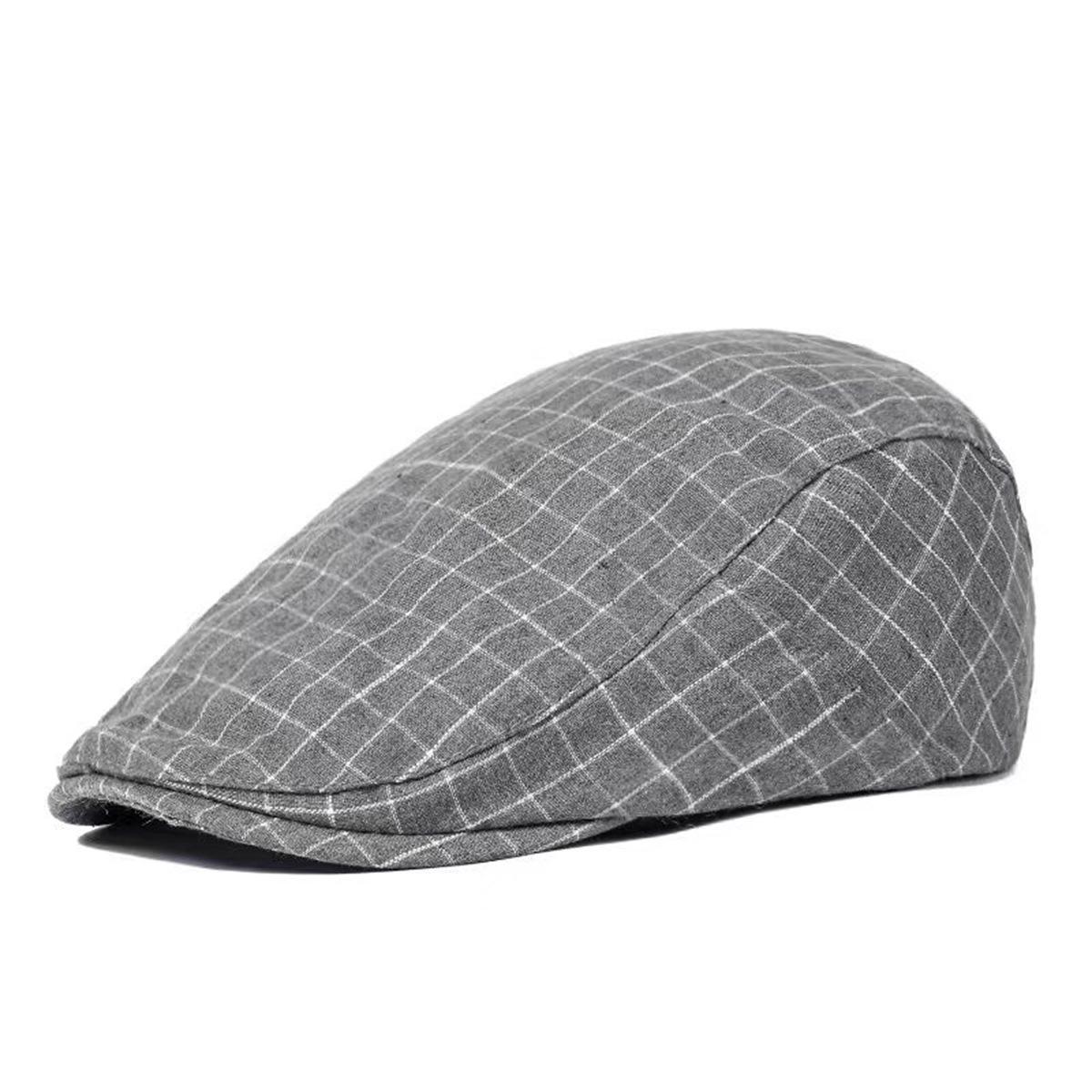 Unisex Korean-Style Plaid Beret - Lightweight, Breathable Flat Cap for Spring and Autumn One Size