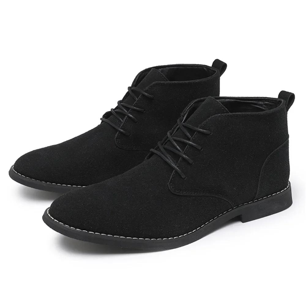 2024Ankle Boots For Men Winter Boot Lace Up British Style Classic Suede Boots Casual Shoes Work Footwear Botas Zapatos Hombre