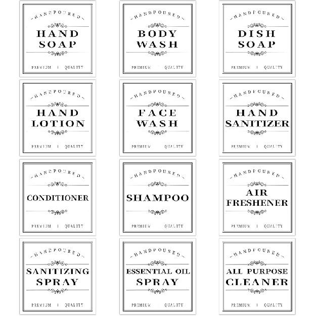 Bathroom Labels for Bottles 12 PCS Waterproof Minimalist Organization Removable Labels for Kitchen Hand Soap Dish Soap Body Wash(Black) 12 PACK белый