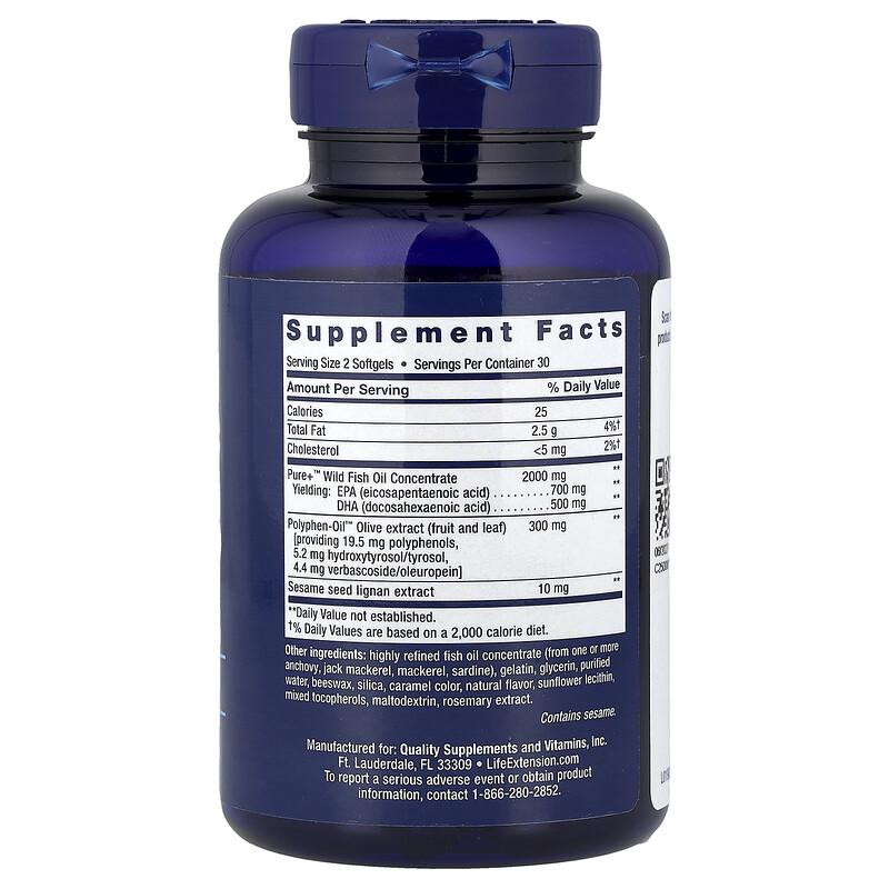 Super Omega-3, EPA/DHA Fish Oil, Sesame Lignans & Olive Extract, 60 Softgels