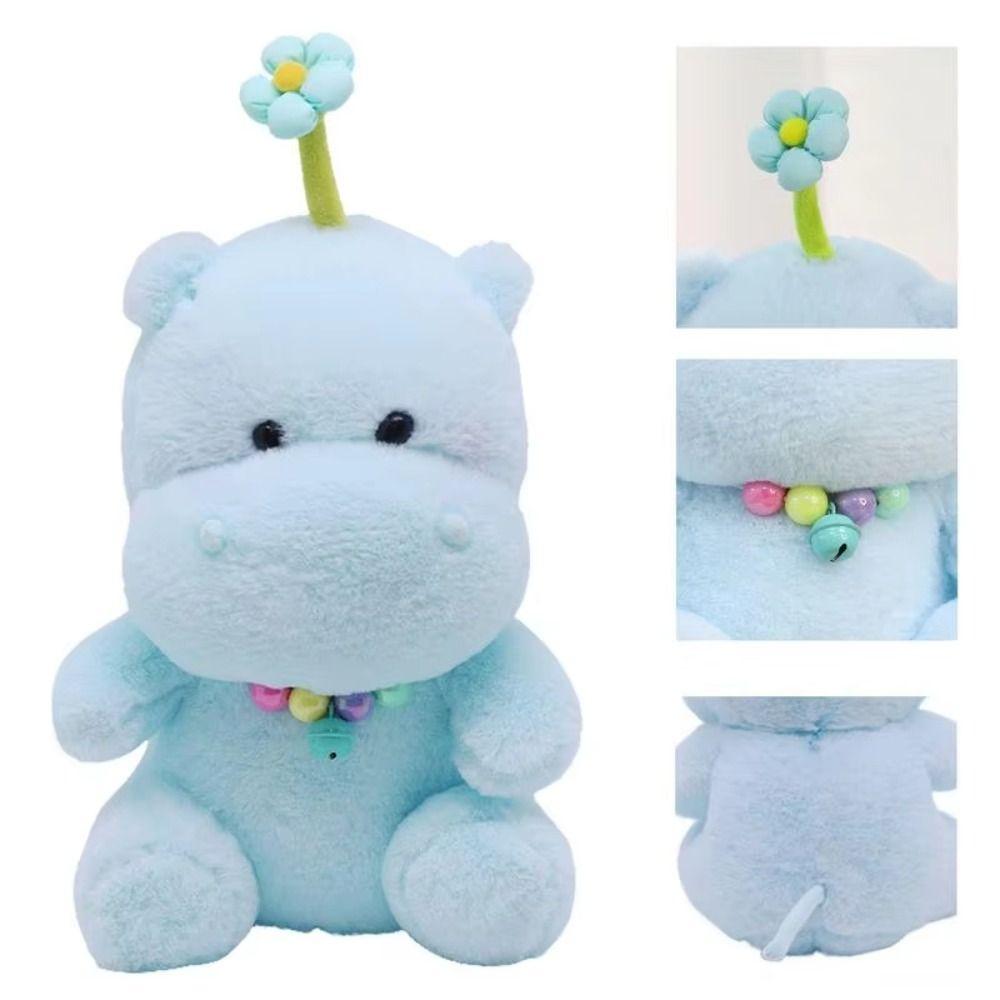 PP Cotton Hippo Stuffed Toy Fluffy Cartoon Hippo Doll Cute Bell Hippo Plush Toy  Home Decor