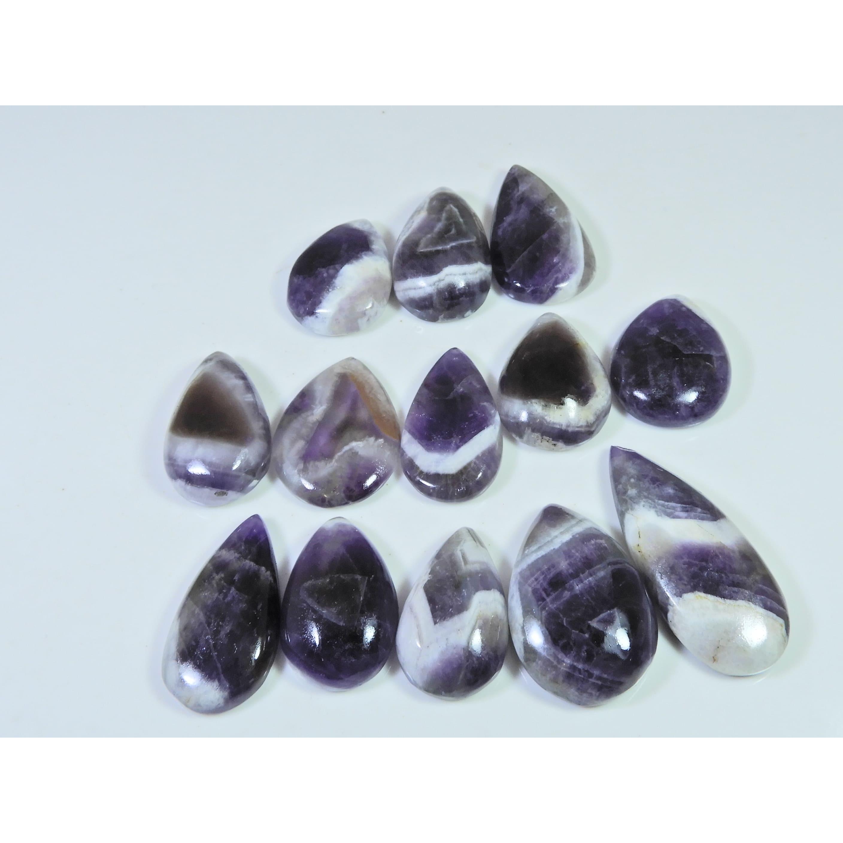

366Cts. Natural Amethyst Lace Agate Pear Cabochon Loose Gemstone 13 Pcs Lot C-797
