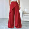 Yousheng Women Long Pants, Oversized Wide Leg Trousers with Apron Decor, Pure Color Elastic Waist Casual Pants for Daily Commuting