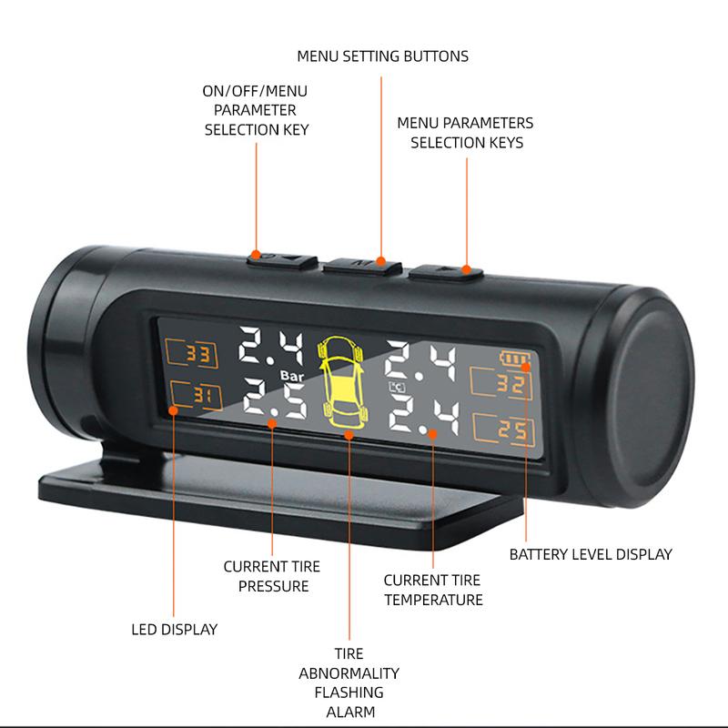 E-ACE 4 Sensors TPMS Removable Battery Wireless Intelligent Sensing Tire Pressure Monitor System Safety Alarm LCD Display