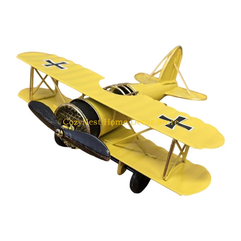 92MF , Металлический Биплан Самолет Модель Самолета Подвесное Украшение Самолеты Настольные Декоры L жёлтый