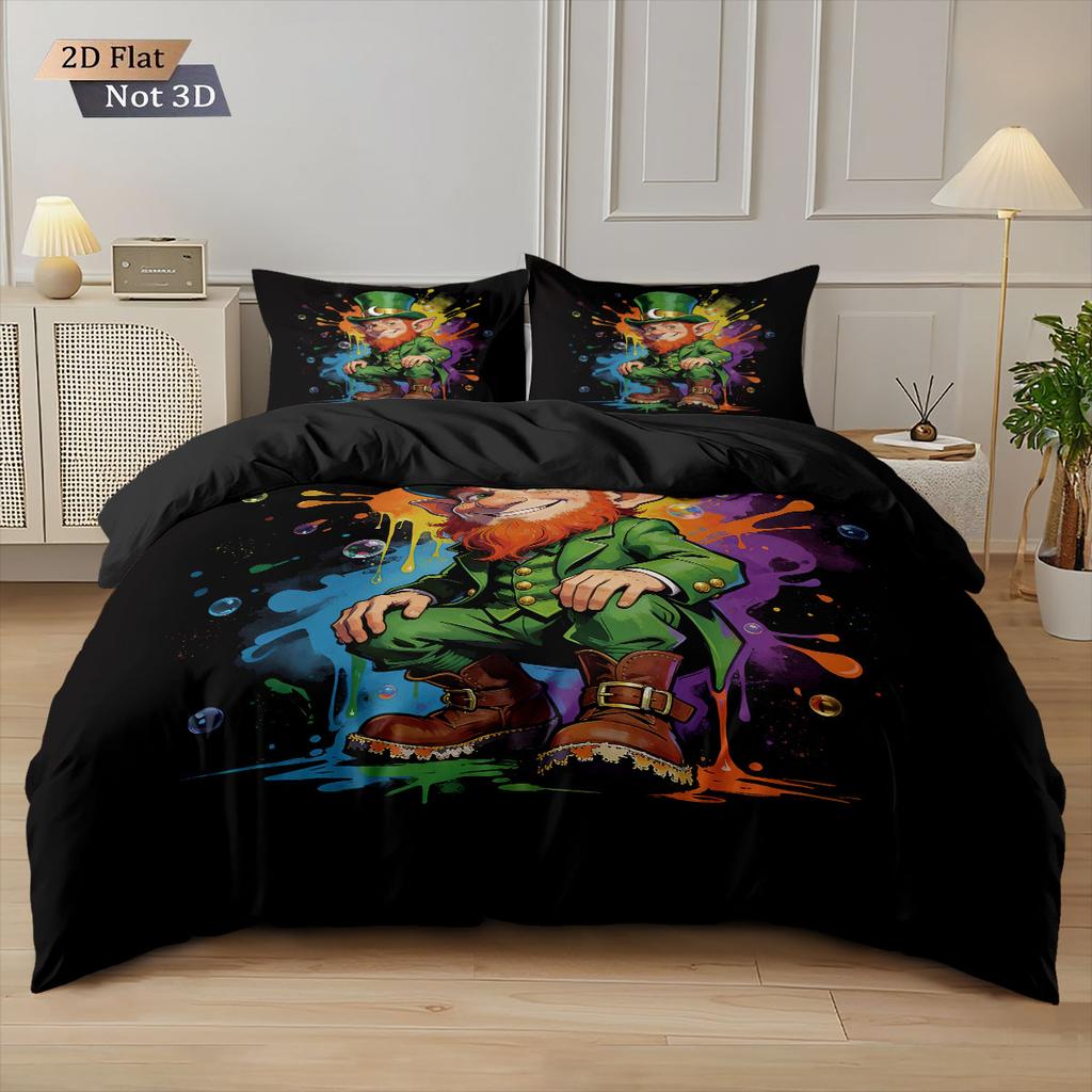 3pcs St. Patrick's Day Printed Coreless Down Duvet Cover Set Comfortable Bedroom Bedding Decoration Machine Washable