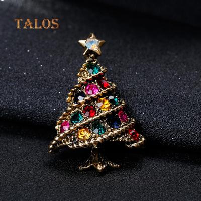 Fashion Colorful Crystal Stone Christmas Tree Metal Brooch Pin Xmas Gift for Women