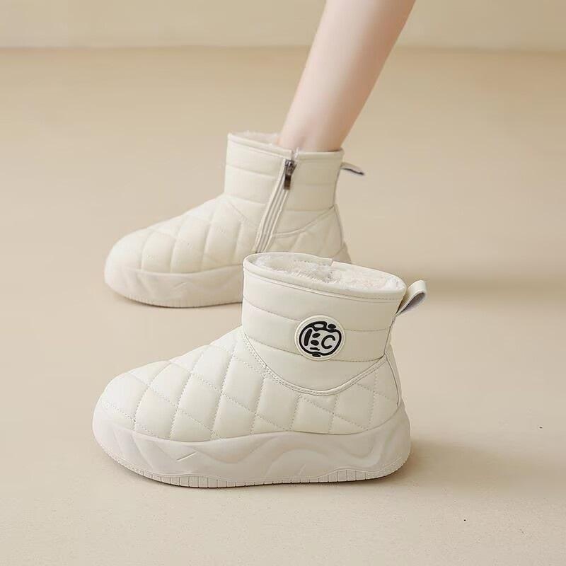 Snow Boots Women's Winter Soft Leather Piled Thickened Northeast Non-Slip Cotton Shoes Warm Retro Fashion Cotton Boots