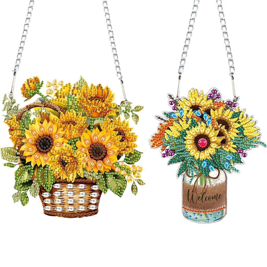 2pcs 2D Flat DIY Rhinestone Diamond Art Window Pendants Special Shape Diamond Painting Set Window Hanging Art for Home Decor